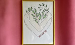 A painting of a line drawing of a person in the shape of a heart